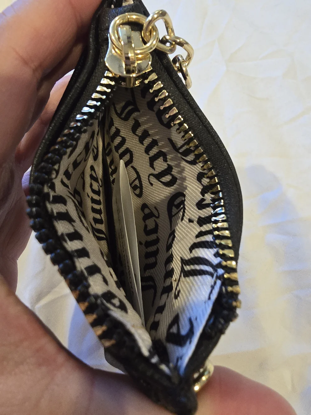 Juicy Couture Black Crystal-Logo Card Holder Keychain